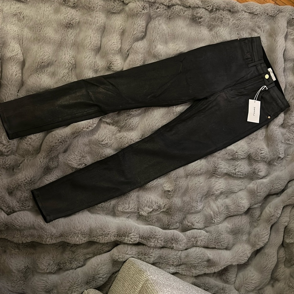 Frame denim metallic coated Ali high rise skinny jeans in gunmetal